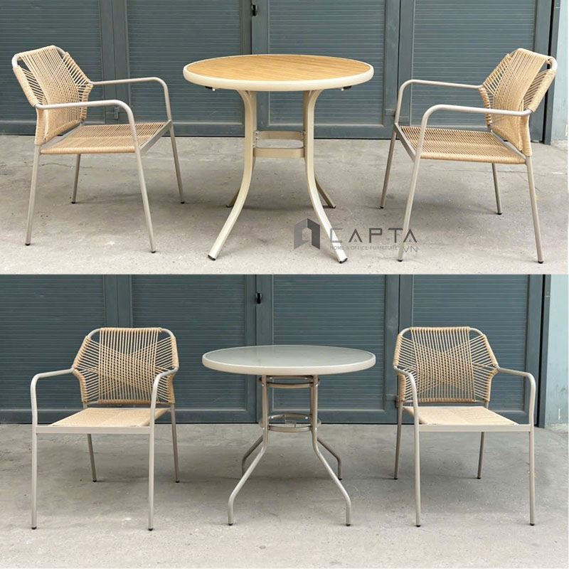 Ghế café sân vườn ngoài trời đan dây CC2031-T Nội thất Capta Ghế thư giãn ban công khung sắt có tay tựa