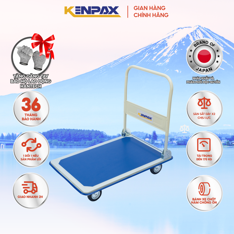 Xe Đẩy, Xe Kéo Hàng Gấp Gọn Sàn Thép 4 Bánh Kenpax Trọng Tải 150kg, 300kg, Bảo Hành 3 Năm