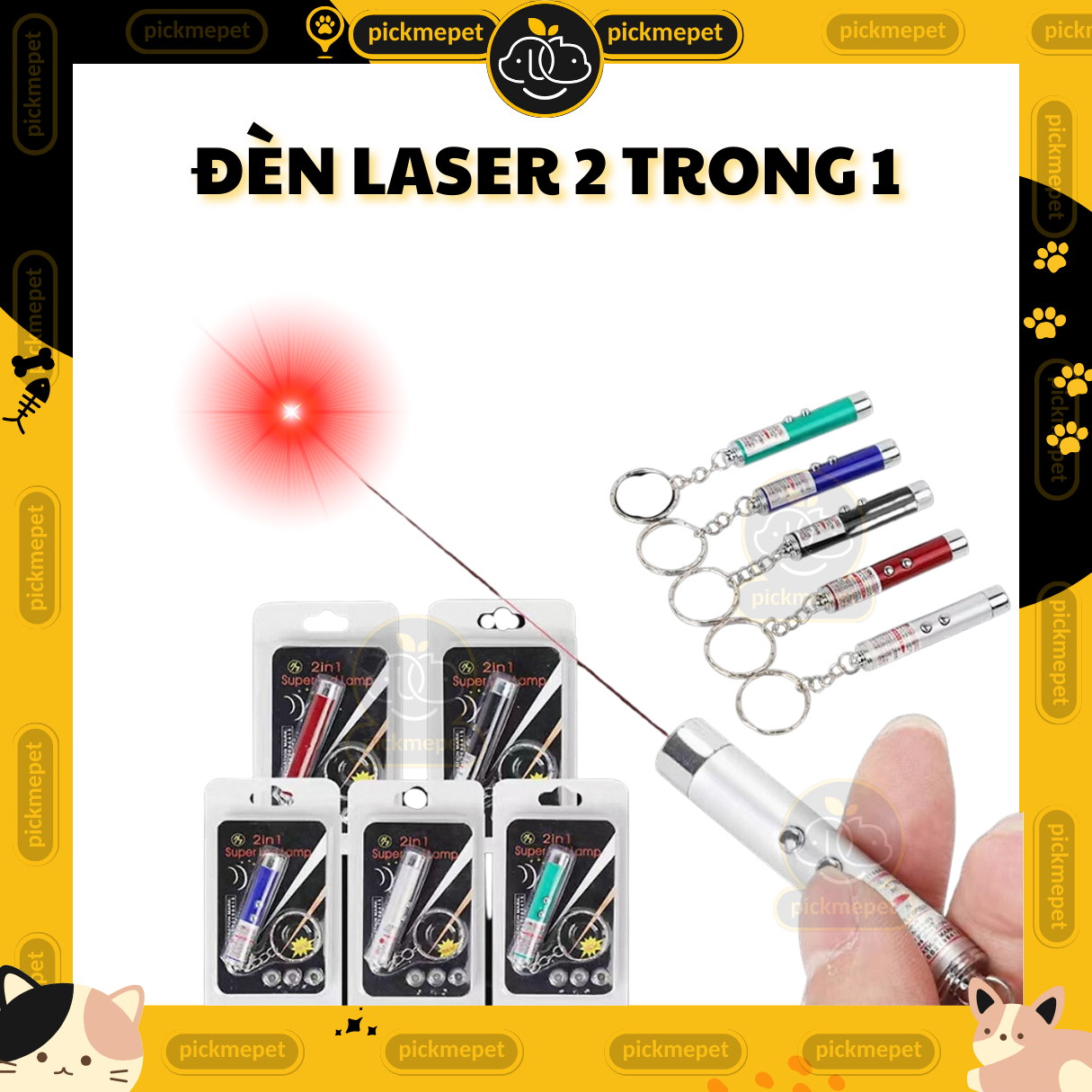 Đèn Laser Cho Chó Mèo, 2IN1, Tích Hợp Đèn Pin, Tặng Kèm Pin, Có Thể Treo Móc Khóa