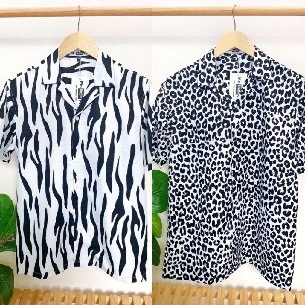 Áo Sơ Mi Nam Nữ Unisex Họa Tiết Trắng Đen Tay Ngắn, Chất Lụa Gân Dày Đẹp, Hàng Thiết Kế Mr.Smile 99 Shop