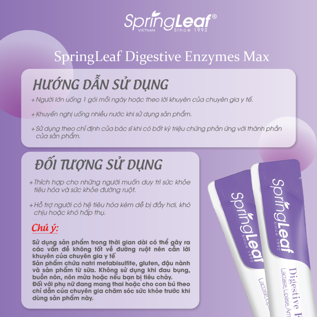 Men tiêu hóa, hỗ trợ sức khỏe đường ruột Springleaf-Digestive Enzymes Max hộp 30 gói