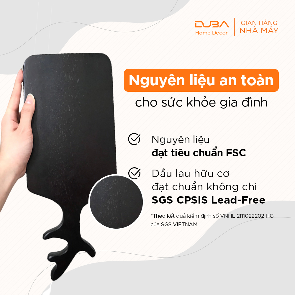 Thớt gỗ trang trí chữ nhật, thớt gỗ decor có tay cầm hình sừng hươu, tuần lộc chuẩn xuất khẩu - DUBA