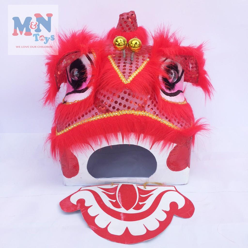 Đầu lân trung thu Sài Gòn mắt có đèn Kích Thước 35cm x 29cm x 27cm - Màu Đỏ - kèm đuôi