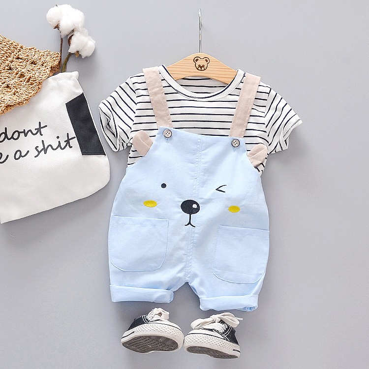 Set yếm bé trai, bé gái gồm áo thun kẻ sọc và yếm, set đồ 2 món thời trang cho bé từ 9-18kg