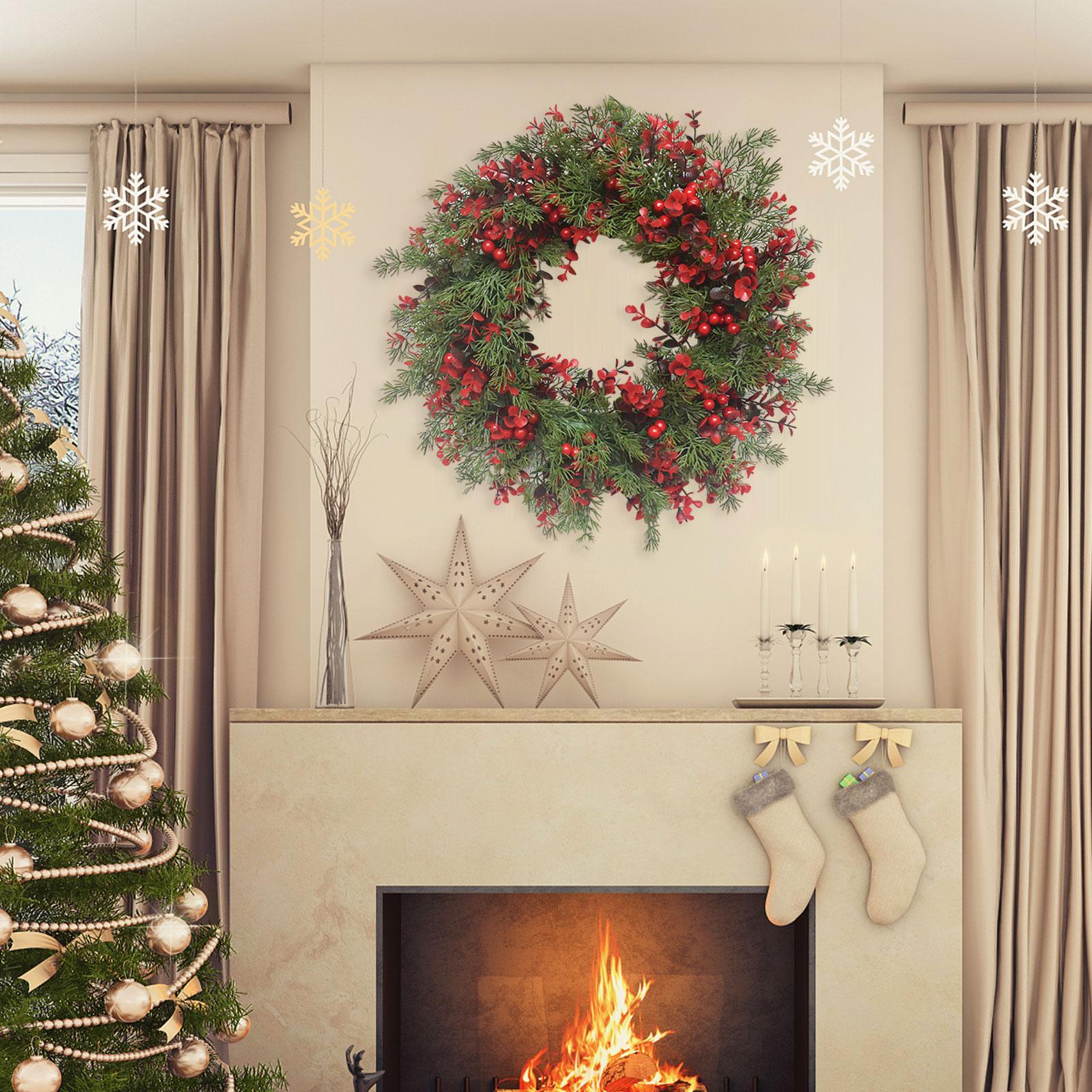 Christmas Wreath Xmas Wreath Indoor Outdoor Holiday Garland Front Door Wreath for Fireplace Bedroom Balcony Dining Room Party