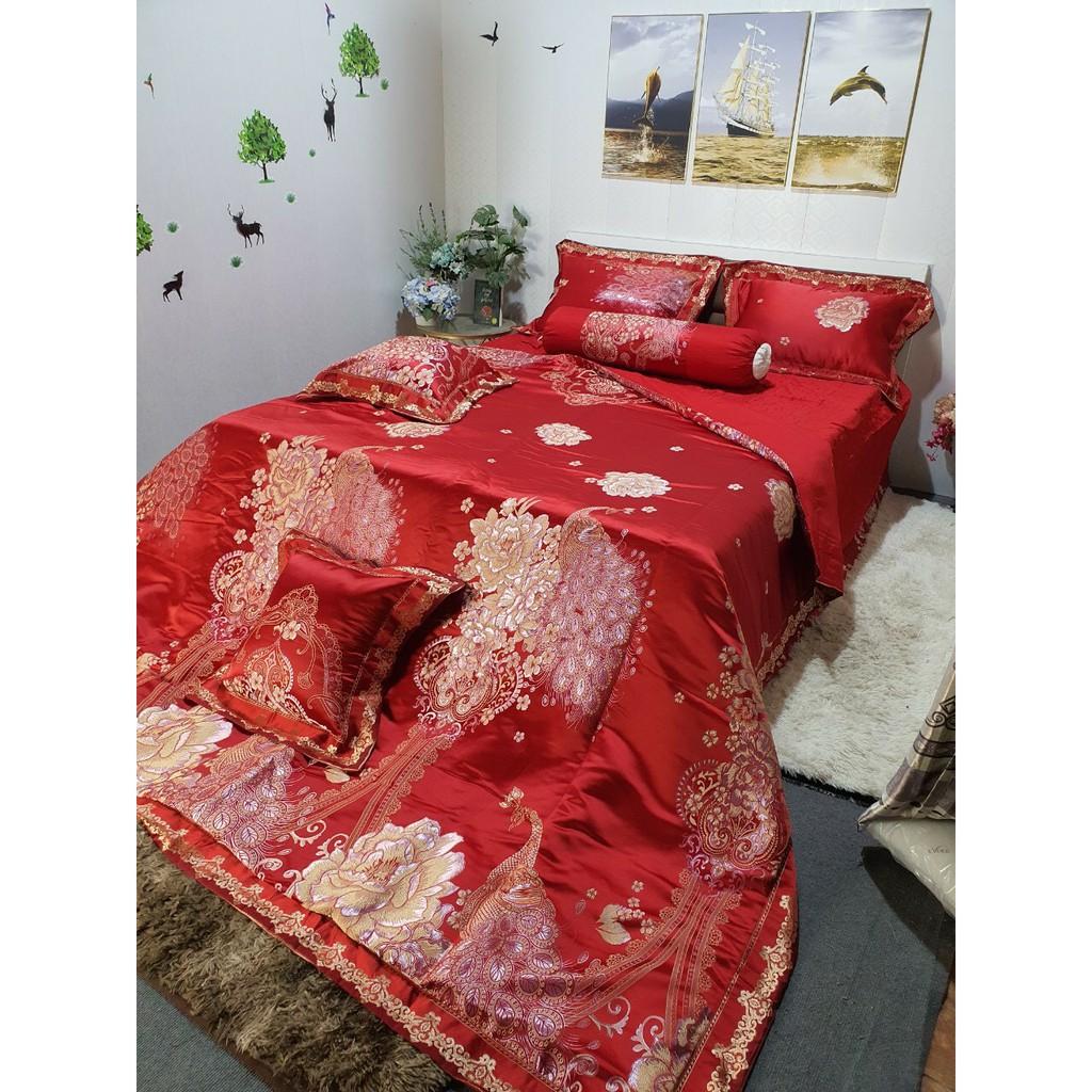TRỌN BỘ GA GẤM CAO CẤP 7 MỐN MÀU ĐỎ CHO GIƯỜNG M6*2M_M8*2M