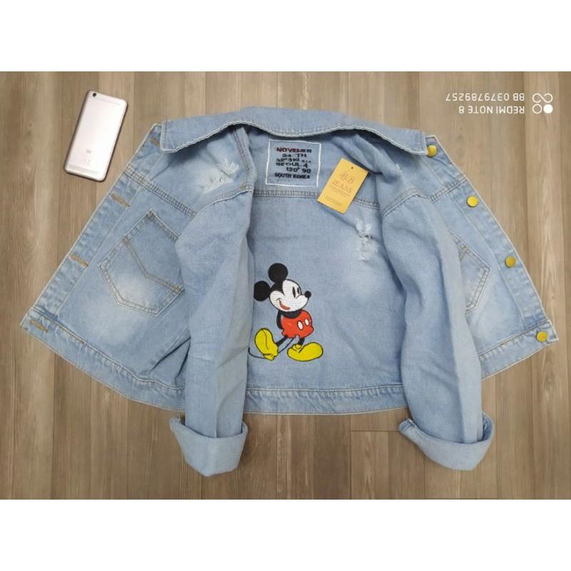 Áo khoác jeans nữ in hình chuột mickey