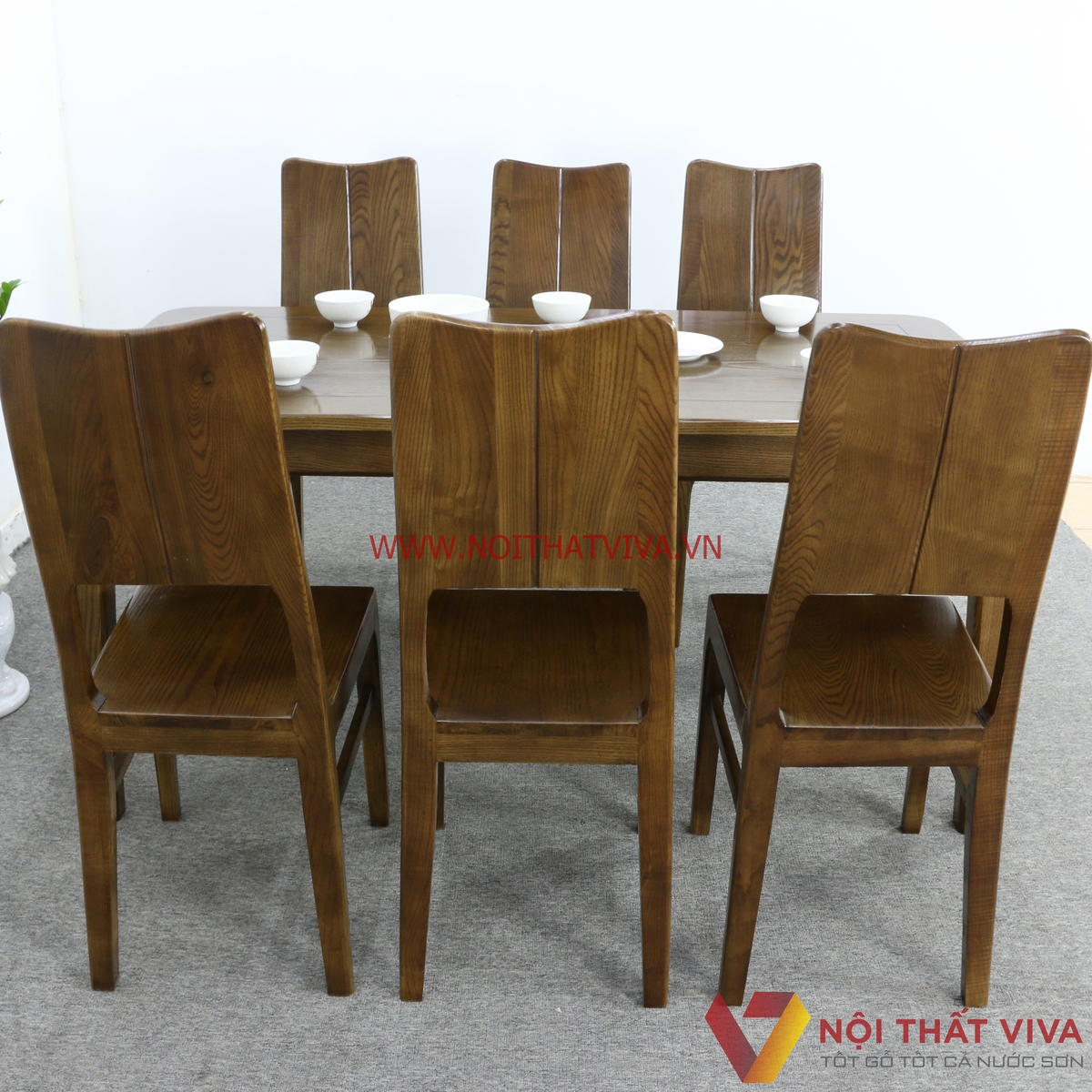 Bộ Bàn Ăn Gỗ Sồi Nga 6 Ghế Màu Óc Chó Hiện Đại Đẹp Rẻ
