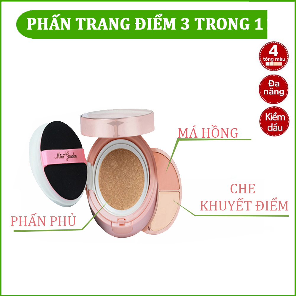 Phấn Nước MINIGARDEN 3 In 1 BB Cushion New Che Khuyết Điểm, lâu trôi, Dưỡng Trắng, Má Hồng, Chống Nắng SPF50+/PA+++