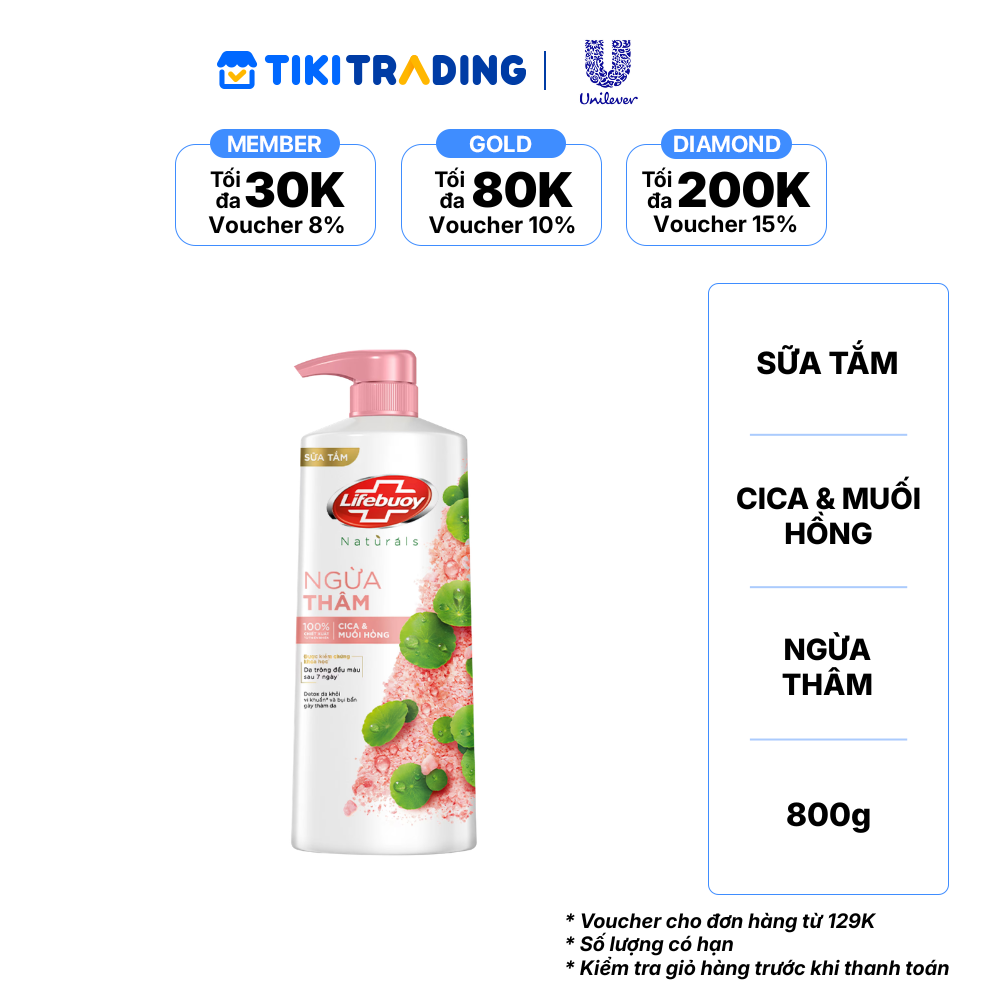 LIFEBUOY Sữa Tắm Ngừa Thâm Da Cica & Muối Hồng 800g