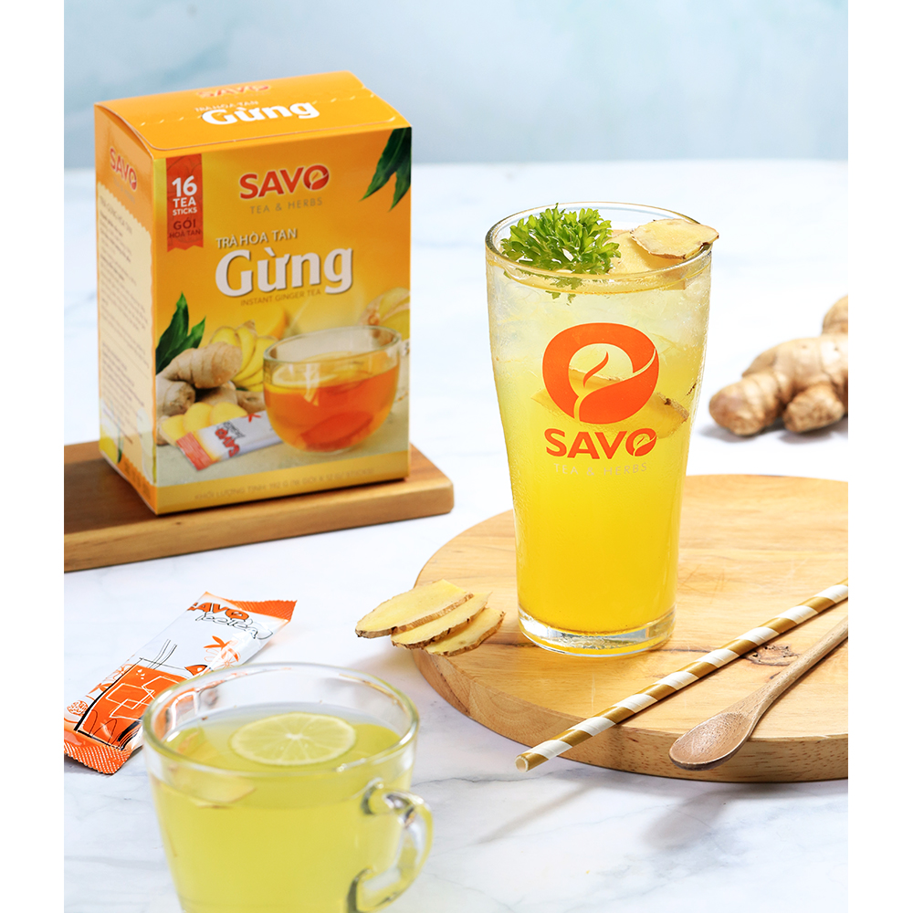 Trà SAVO Gừng Hòa Tan (Instant ginger Tea) - Hộp 16 gói x 12g