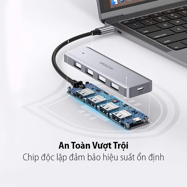 HUB USB TYPE-C SANG 4 CỔNG USB 3.0 UGREEN 70336, CÓ CỔNG TRỢ NGUỒN MICRO USB - Hàng chính hãng