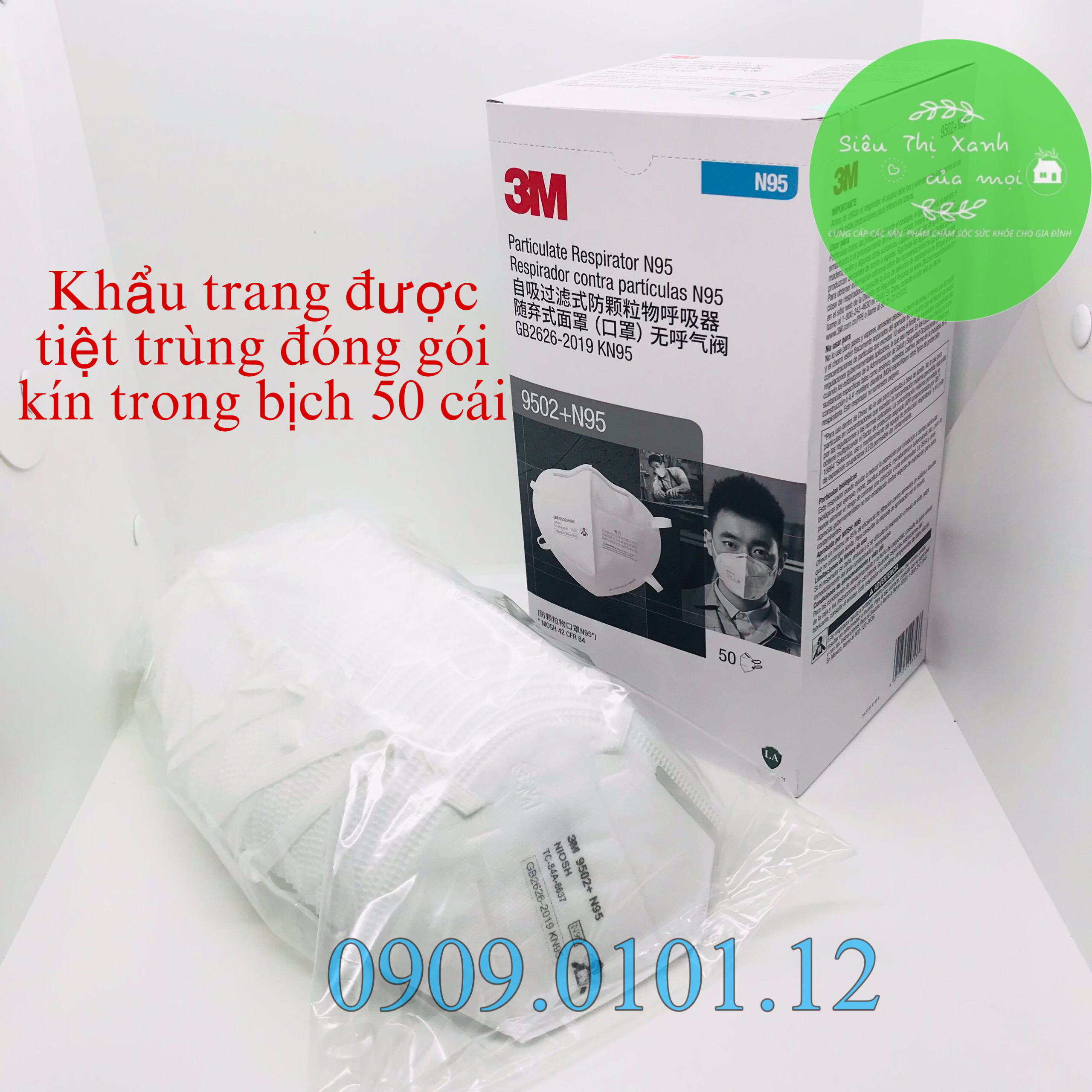 Khẩu trang 3m 9502+ cao cấp tiệt trùng đóng gói kín dây đeo qua đầu, N95 chính hãng đạt chuẩn FFP2 NIOSH Mỹ