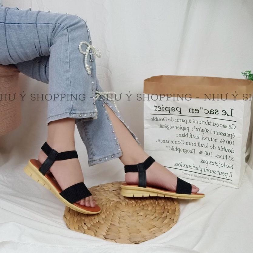 Giày sandal nữ đi học quai hậu bo chun quai ngang đế 2cm hình chụp thật-tb ngang to