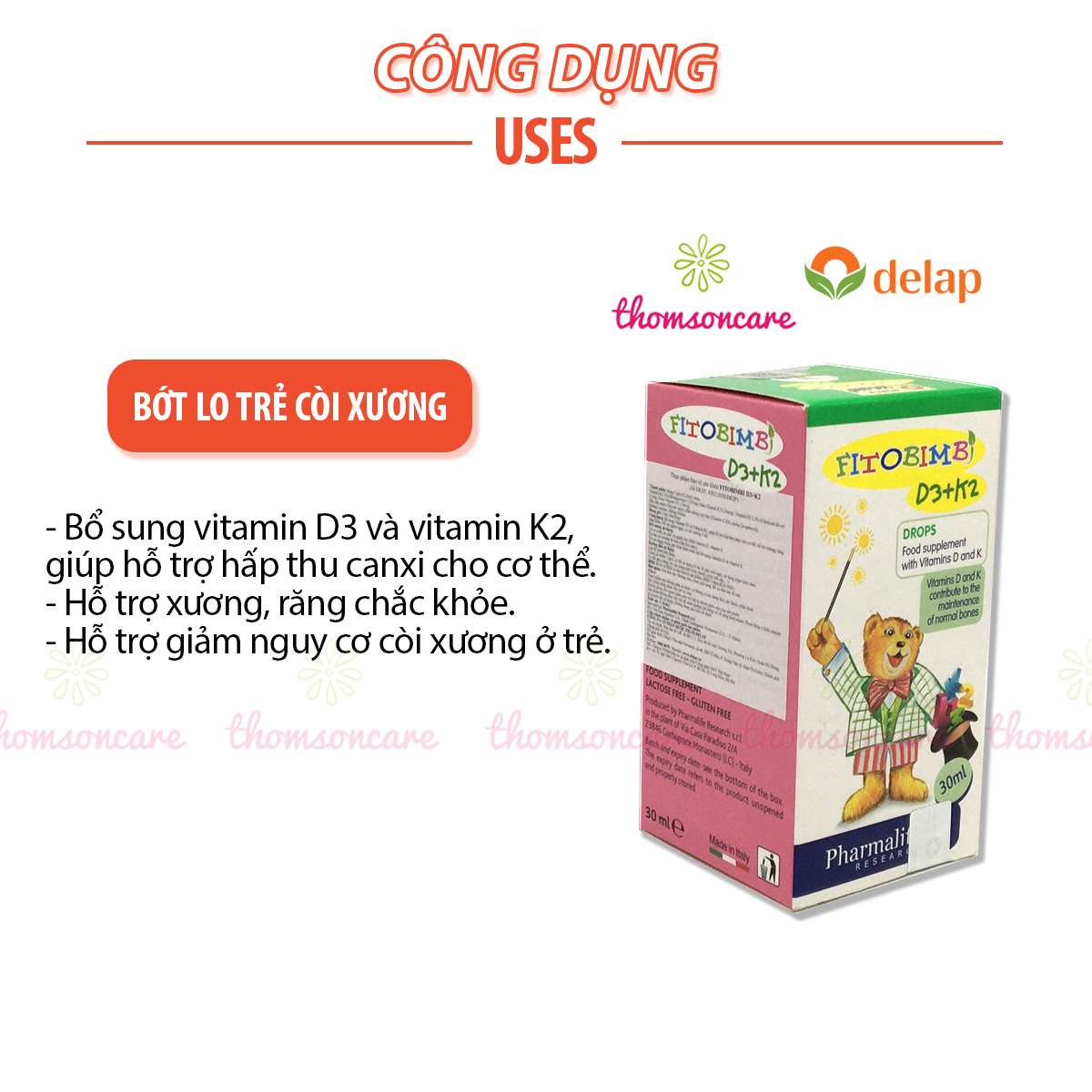 Fitobimbi D3 K2 - Giúp bé giúp hấp thụ canxi tối đa, dùng được từ sơ sinh - Nhập khẩu Ý