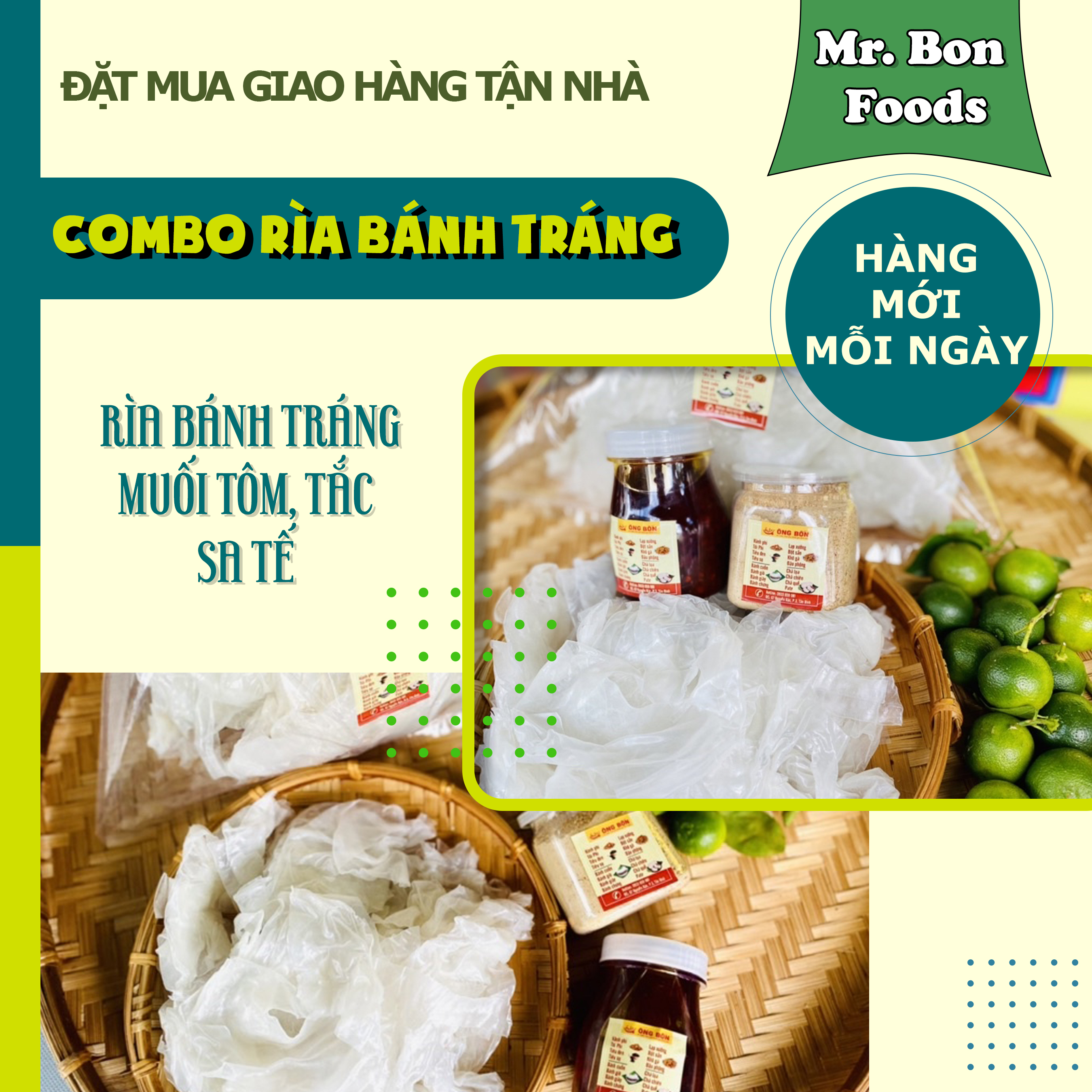 Combo 500g Rìa Bánh Tráng Phơi Sương - Muối Tôm Nhuyễn, Sa Tế(Tặng Tắc)