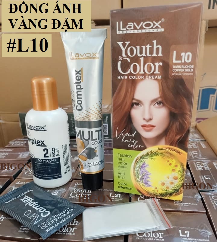 (Đồng Ánh Vàng Đậm) Kem Nhuộm Tóc Màu Thời Trang Lavox Youth&amp;Color L10 - Dark Blonde Copper Gold