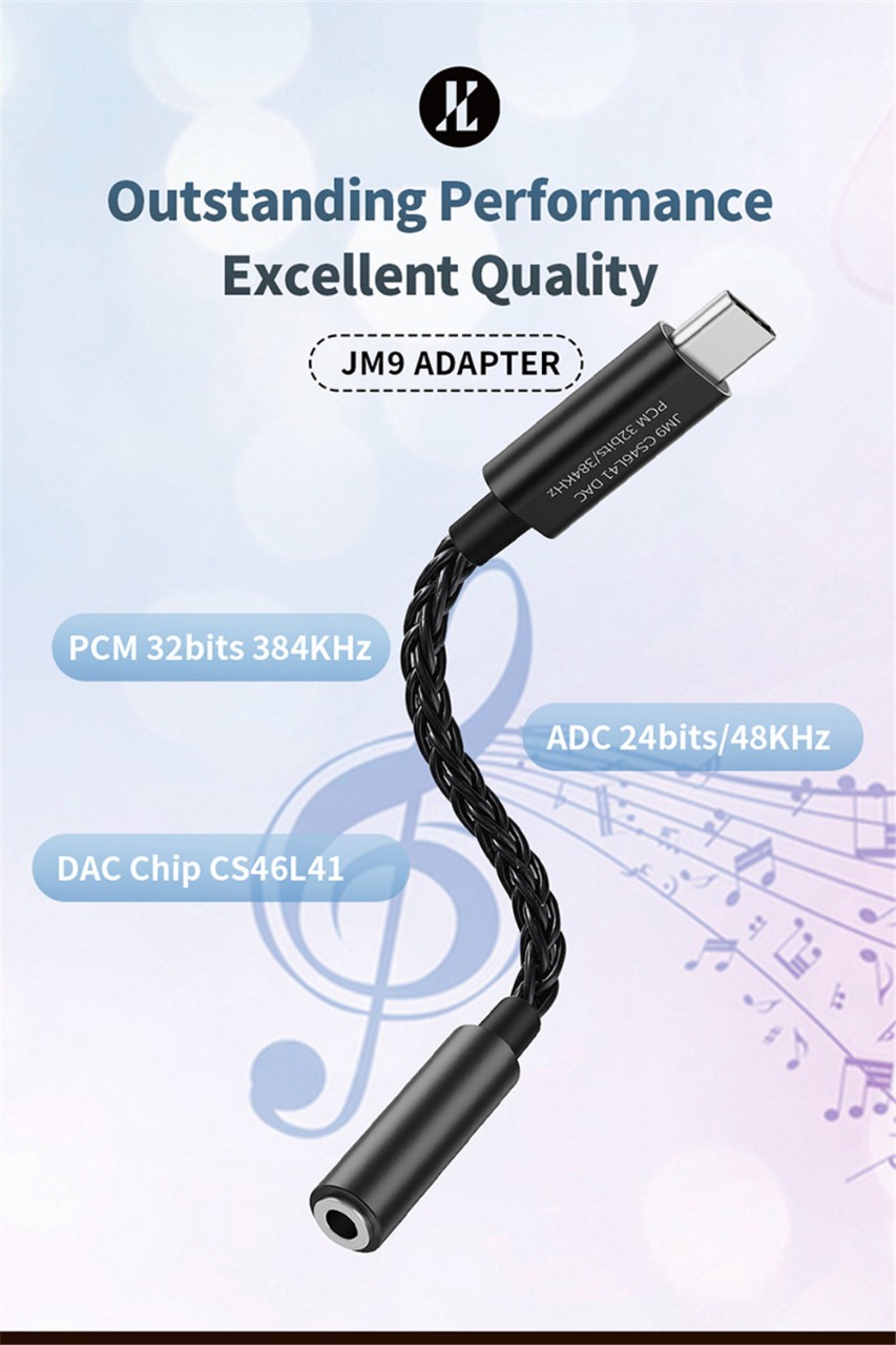 Cáp chuyển DAC cổng Type C sang 3.5mm JCALLY JM9, Chip Circus Logic CS46L41 chất lượng cao, hỗ trợ 32 bit/ 384 Khz - Hàng chính hãng