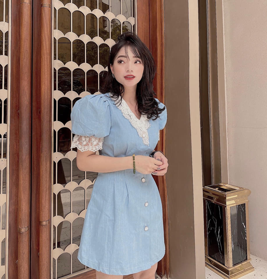 Đầm jean mix ren trắng xinh