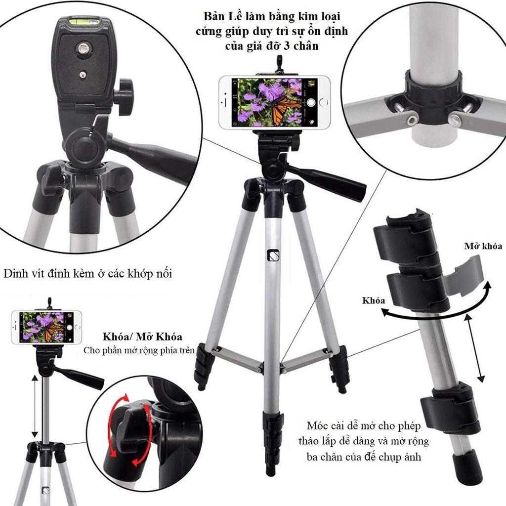 Giá Đỡ Tripod mini 3 Chân Máy Chụp Ảnh (Tặng Kẹp Điện Thoại) Hỗ Trợ Livestream, Quay Tiktok, Chụp Ảnh - Hàng Chính Hãng miDoctor