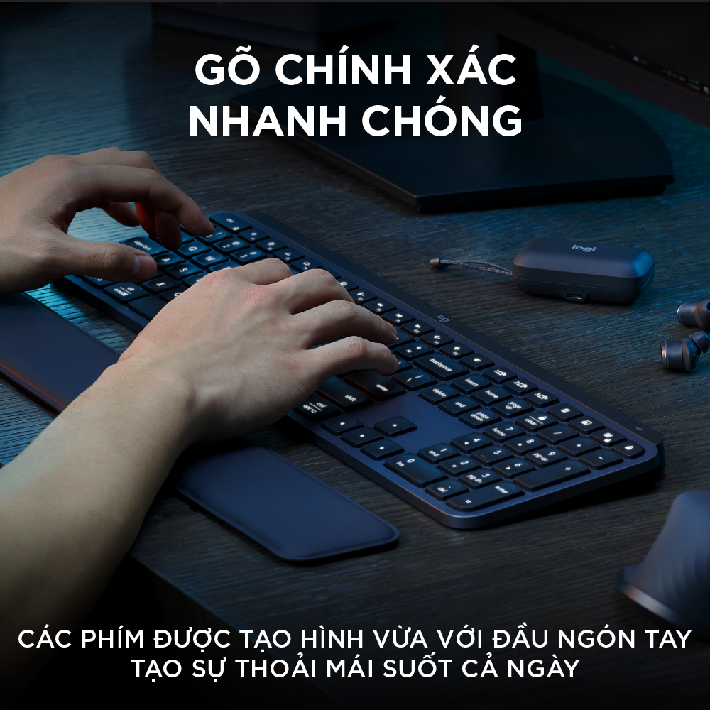 Bàn phím không dây Logitech MX Keys S - Low Profile yên tĩnh, Đèn nền, Bluetooth, Sạc USB-C - Hàng chính hãng