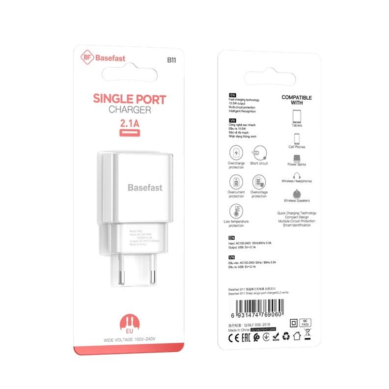 Củ Sạc Nhanh 10.5W Chính Hãng Basefast B11 - Combo củ + Cáp Sạc Dành Cho IOS và Androi Bảo Hành 12 Tháng - Hàng Chính Hãng