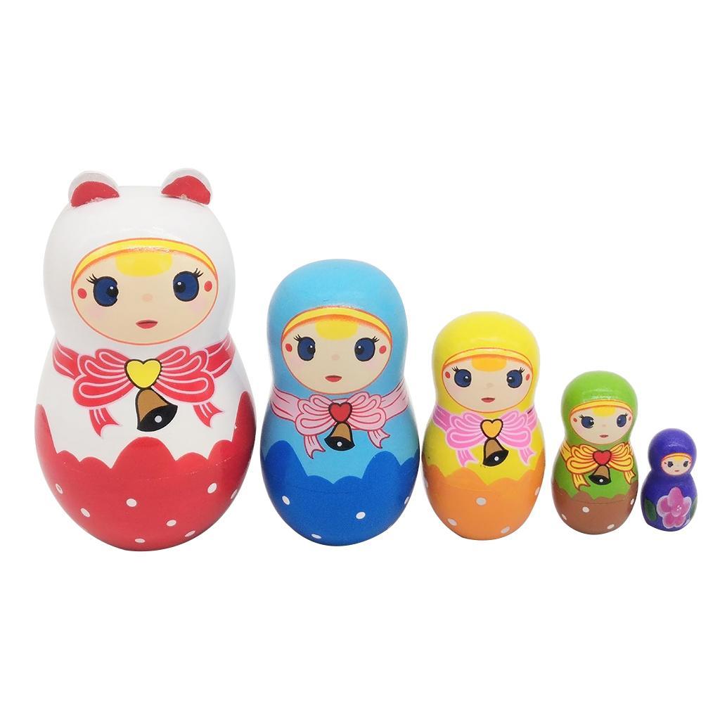 5Pcs Beautiful Handmade Wooden Russian Nesting Dolls, Girl Matryoshka Dolls Stacking Dolls Set