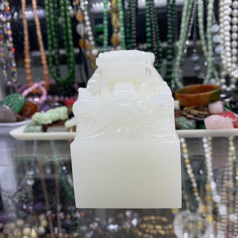 Ấn Rồng Phun Châu Đá Bạch Ngọc - cao 9cm