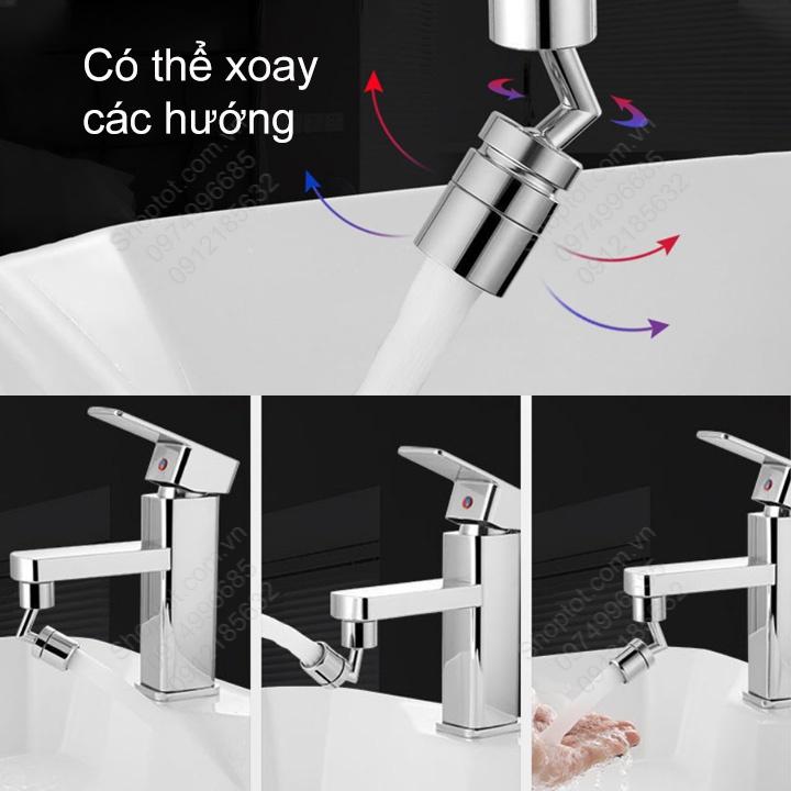 Đầu vòi nước xoay 720 độ làm bằng hợp kim đồng mạ Crom sáng bóng, đầu vòi nhựa ABS 01 chế độ tạo bọt