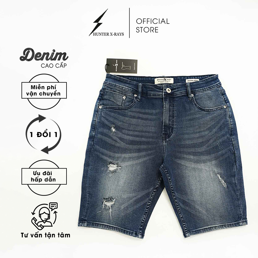 Quần Short Jeans Nam Cao Cấp HUNTER X-RAYS S35 Form Slimfit Màu Xanh S35