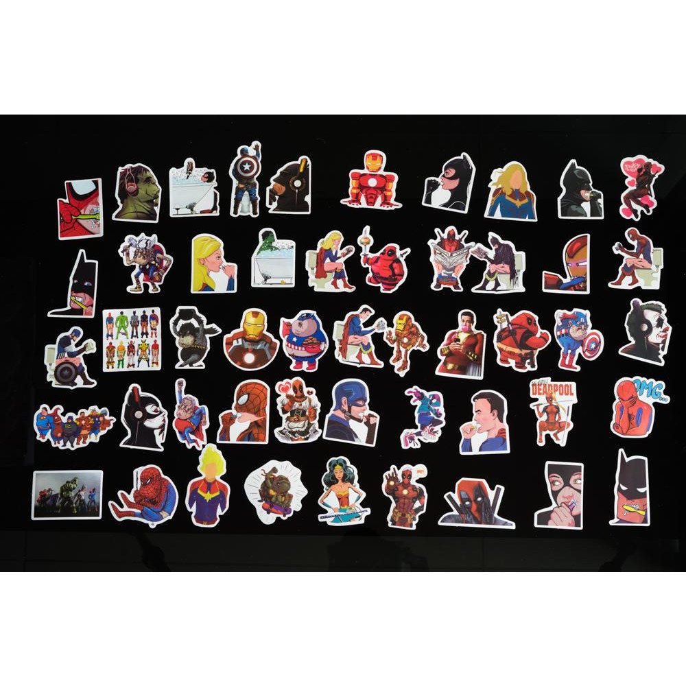 Sticker chủ đề Siêu anh Hùng Avengers vui nhộn bao gồm 50 hình dán chống nước lâu phai trang trí  máy tính, mũ bảo hiểm, đàn guitar, ukelele, macbook điện thoại