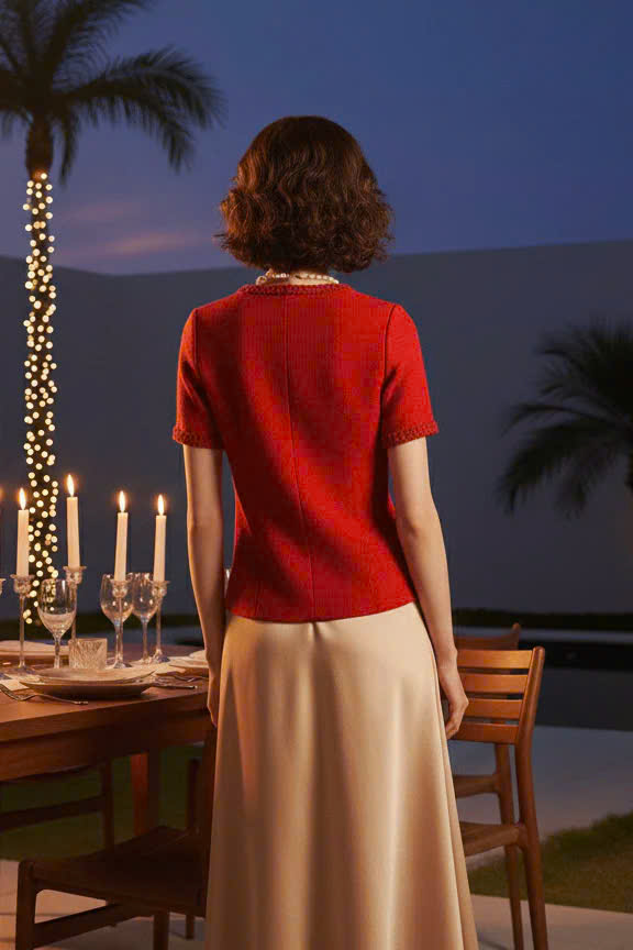 Áo Croptop Cổ Tròn Tếch Sam Tweed Đỏ Top213 thời trang thiết kế Hity