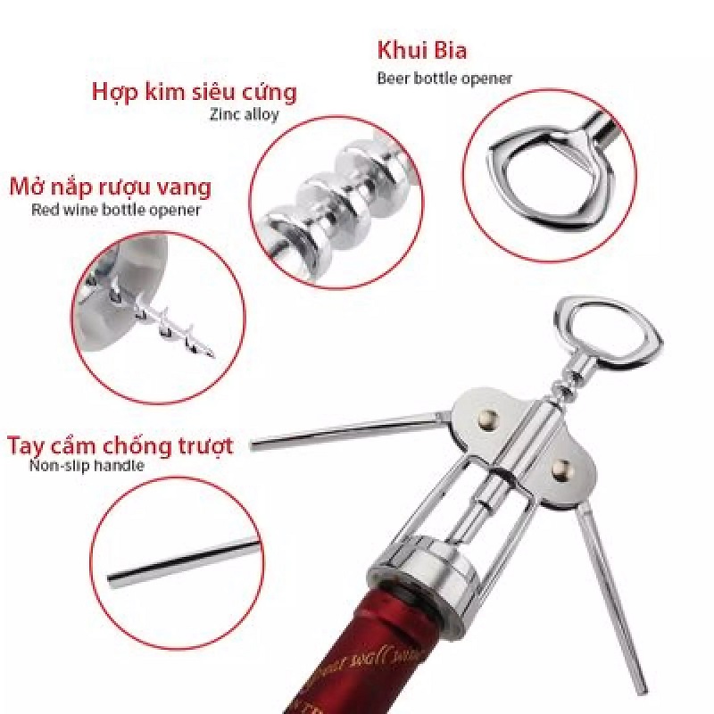 Dụng cụ mở rượu vang cánh bướm - Khui bia,khui nắp chai an toàn,dễ sử dụng