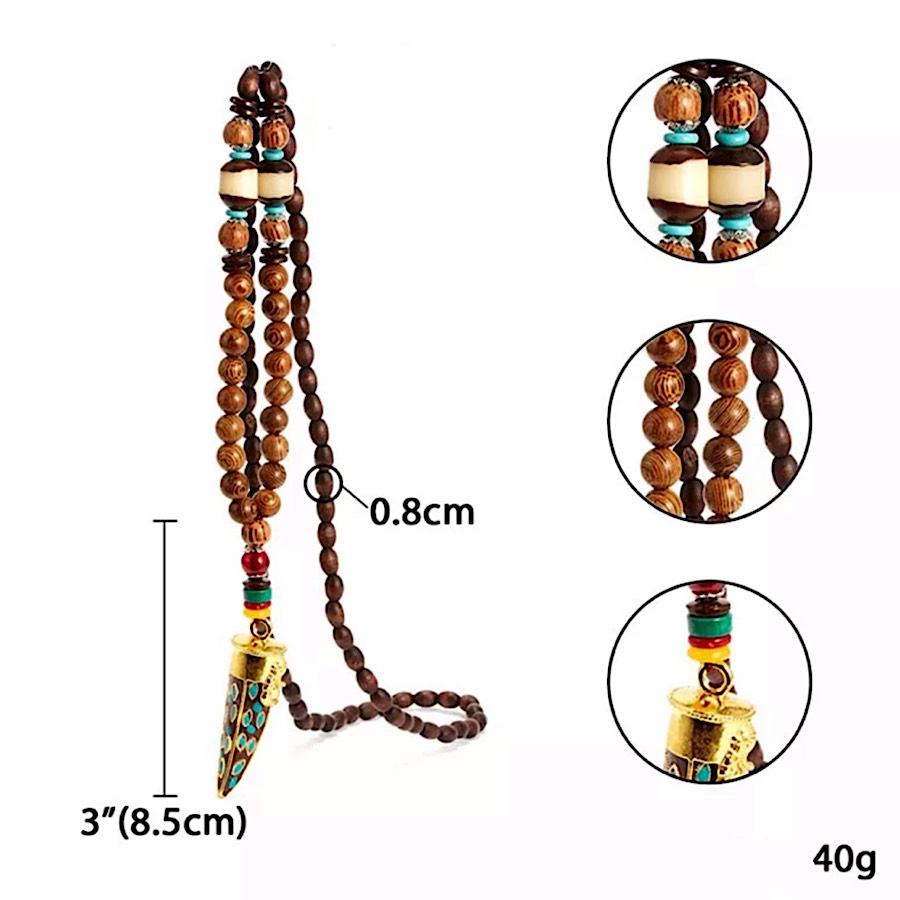 VÒNG CỔ CHUỖI HẠT GỖ HÌNH RĂNG NANH VÀ THẦN VOI GANESHA ĐỘC ĐÁO