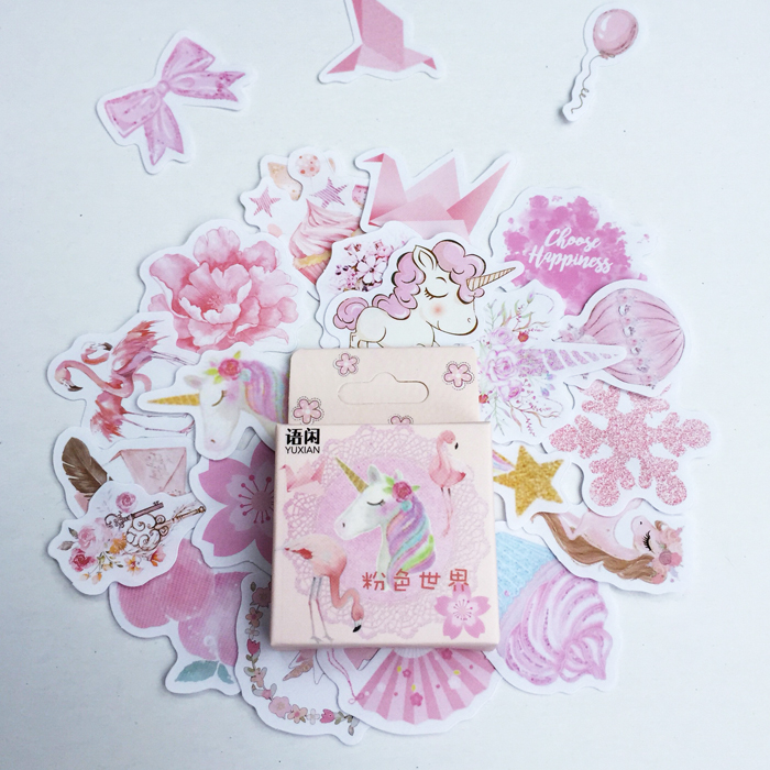 Hộp 46 Miếng Dán Sticker Trang Trí Unicorn Flamingo