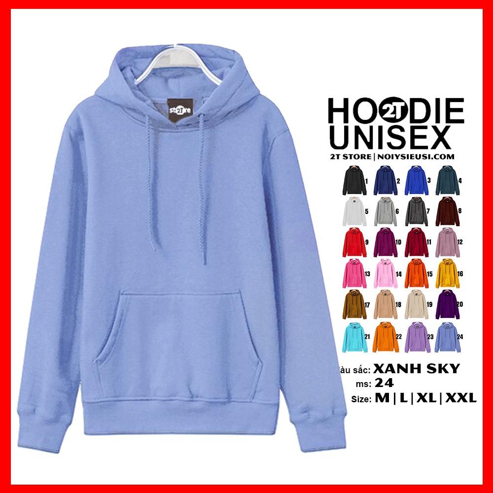 Áo hoodie unisex 2T Store H24 màu xanh da trời Sky