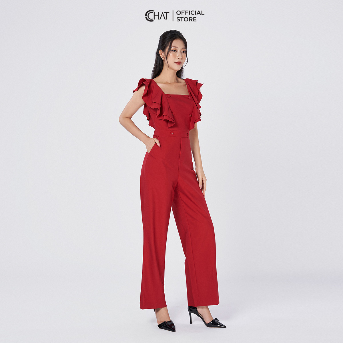 Jumpsuit Nữ CCHAT Dáng Suông Rủ Bèo 2 Tay Chất Mango Cao Cấp Phong Cách Trẻ Trung 12JNE2001ST