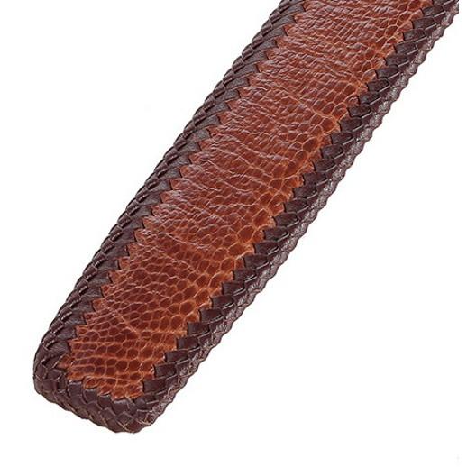 Dây nịt nam da đà điểu Huy Hoàng đan viền bản lớn màu nâu đỏ HC4470