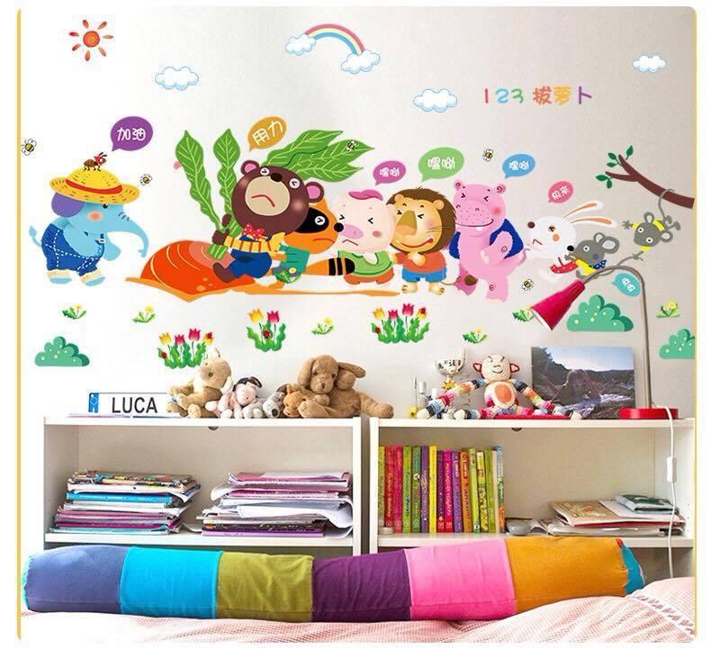 DECAL DÁN TƯỜNG THÚ NHỔ CÀ RỐT VÀ ĐOÀN TÀU 2 - HP401