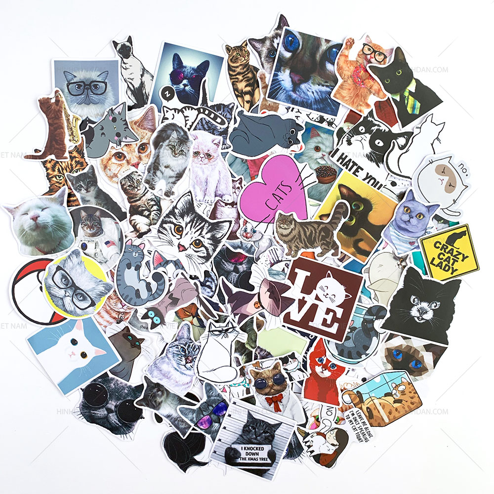 Bộ sticker chủ đề Mèo - Cat - Boss 2019, decal hình dán thú cưng  chống nước, trang trí nón bảo hiểm, điện thoại, lap top