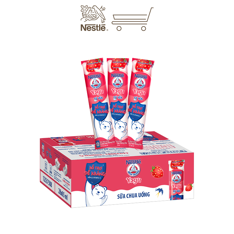 Thùng 28 gói Sữa chua Tổ Yến Nestlé Yogu Hương Dâu 28x85ml