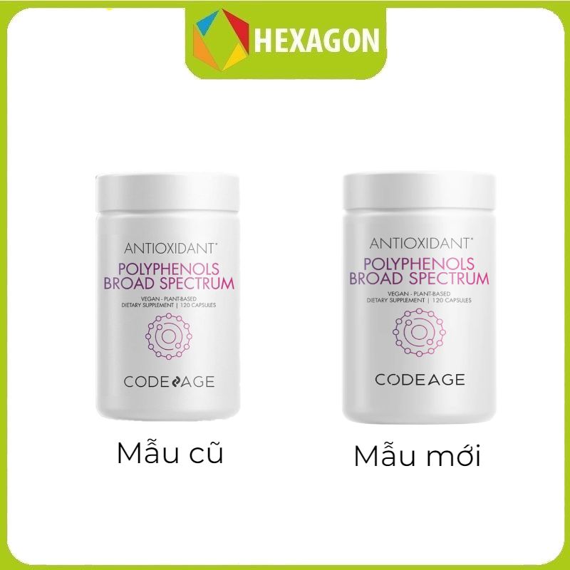 Viên uống chống nắng CodeAge Polyphenols Broad Spectrum - Chống nắng phổ rộng, bảo vệ da trước tia UVA, UVB và ánh sáng xanh 120 viên