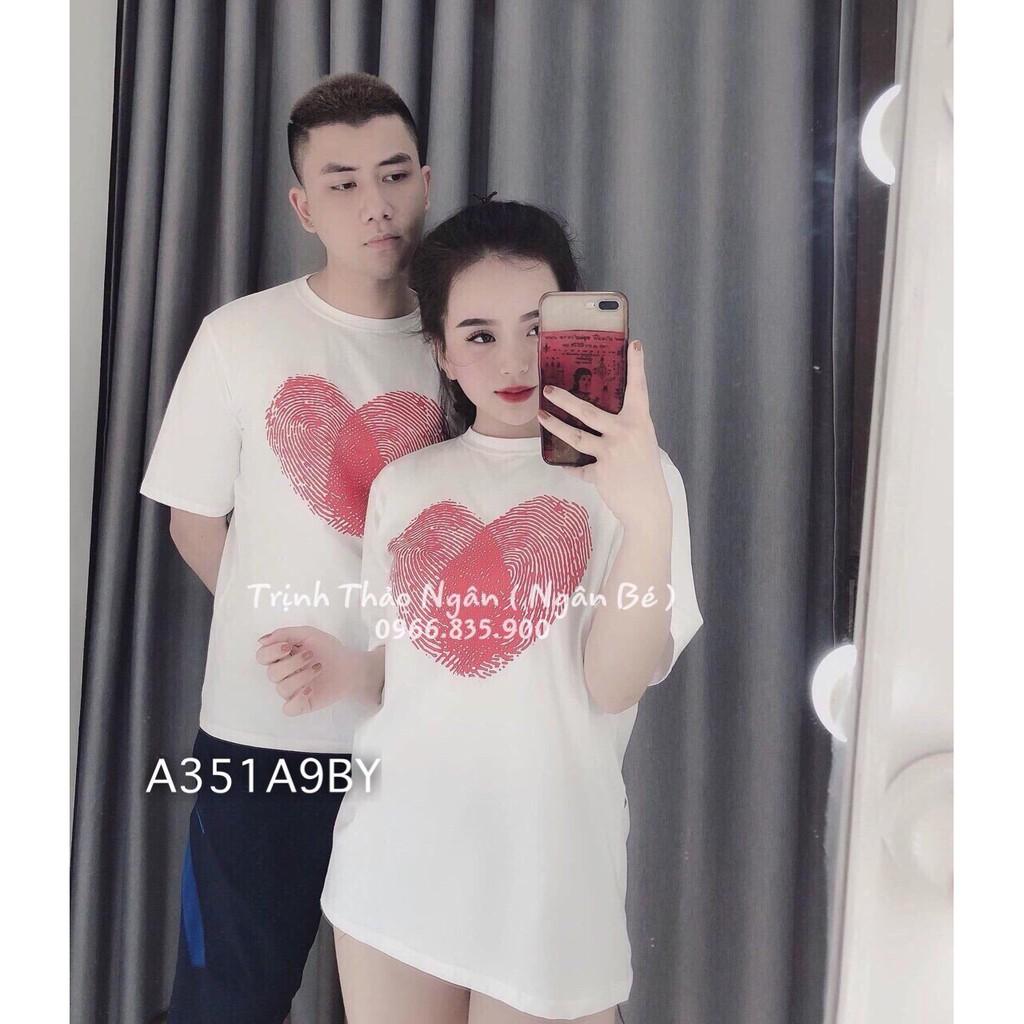 Áo thun đôi vân tay hình tim
