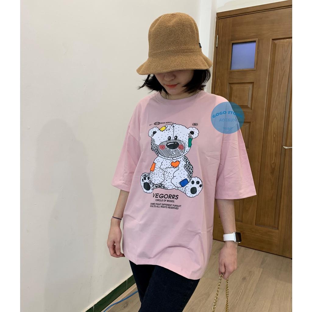 Áo thun unisex tay ngắn nam nữ hồng in gấu-MS16