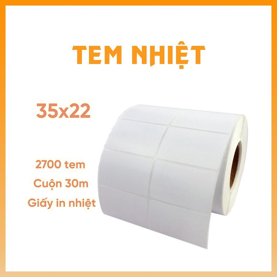 Giấy in mã vạch in nhiệt 35x22 khổ K80 2 hàng tem cuộn 30m