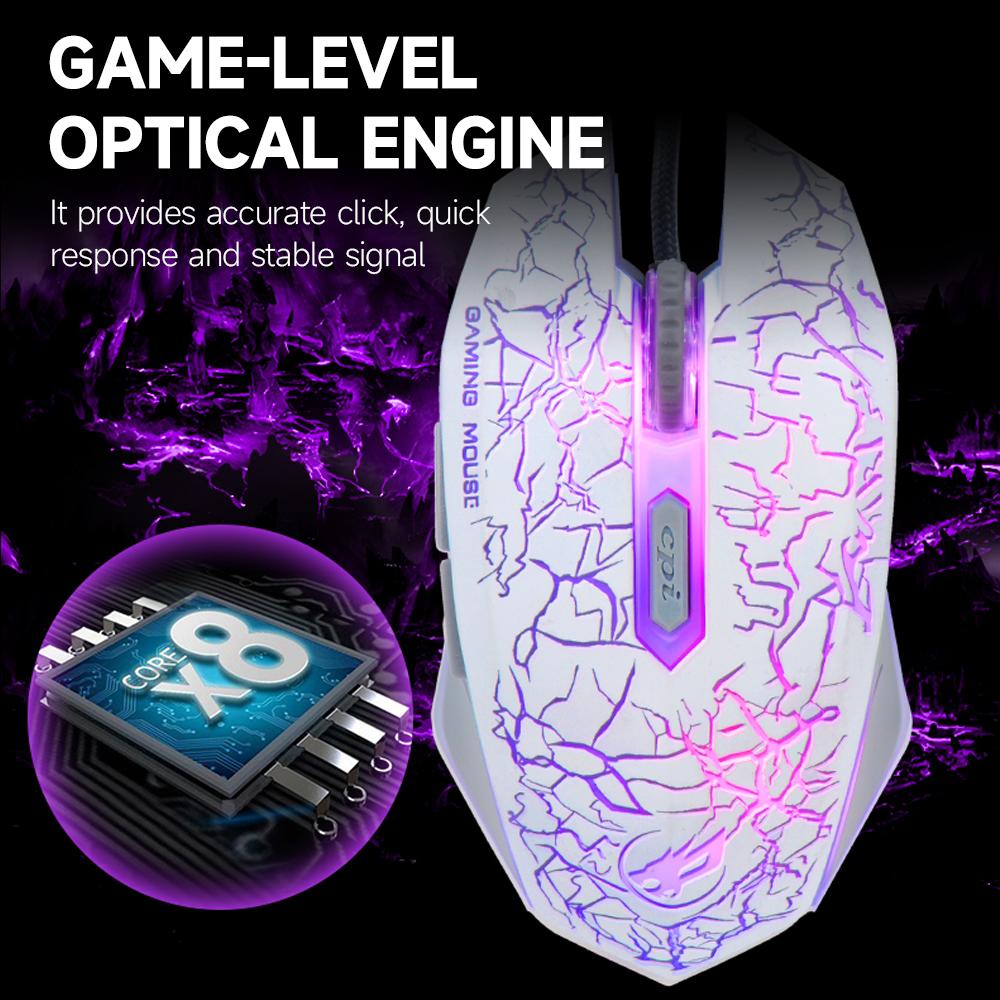 6D Optical Wired Gaming Mouse Game-level Optical Engine Colorful Breathing Light 4-gear Adjustable DPI Ergonomic Mouse