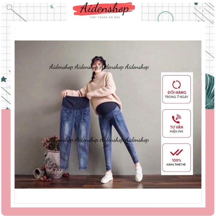 Quần bầu công sở jeans Aidenshop quần bò bầu dài thời trang