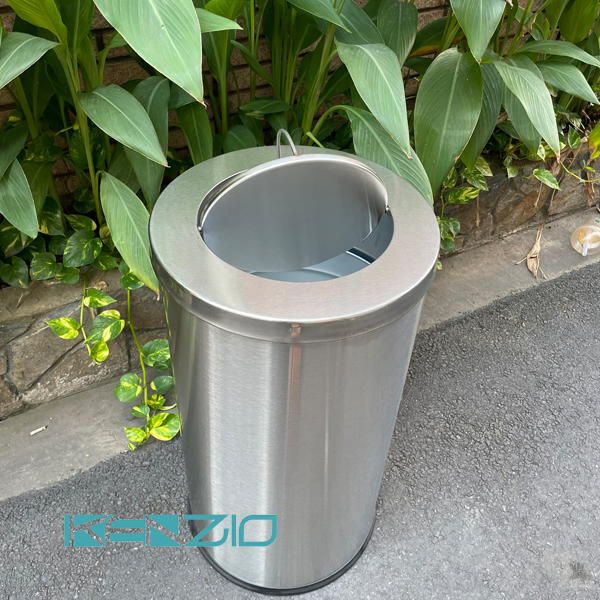 Thùng rác INOX nắp lật xoay KENZIO màu INOX K-A35-G