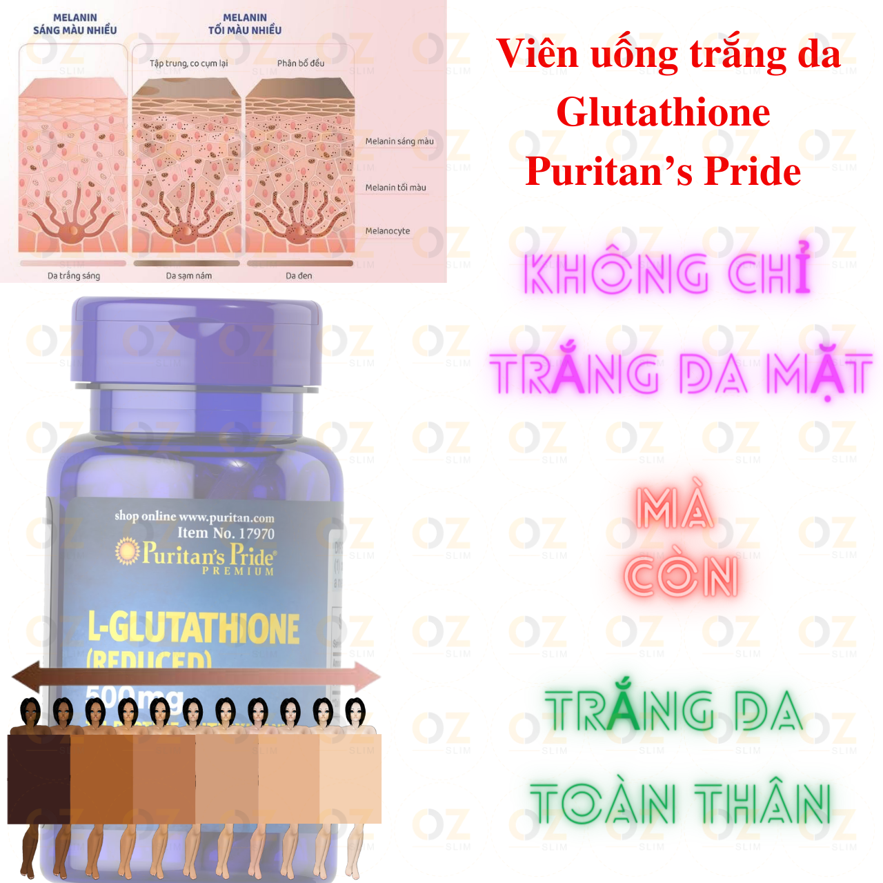 Trắng da Glutathione Puritan’s Pride Premium L-Glutathione 500mg - Mỹ Hỗ trợ trắng da, Giảm nám, tàn nhang, Thải , tăng sức đề kháng - OZ Slim Store