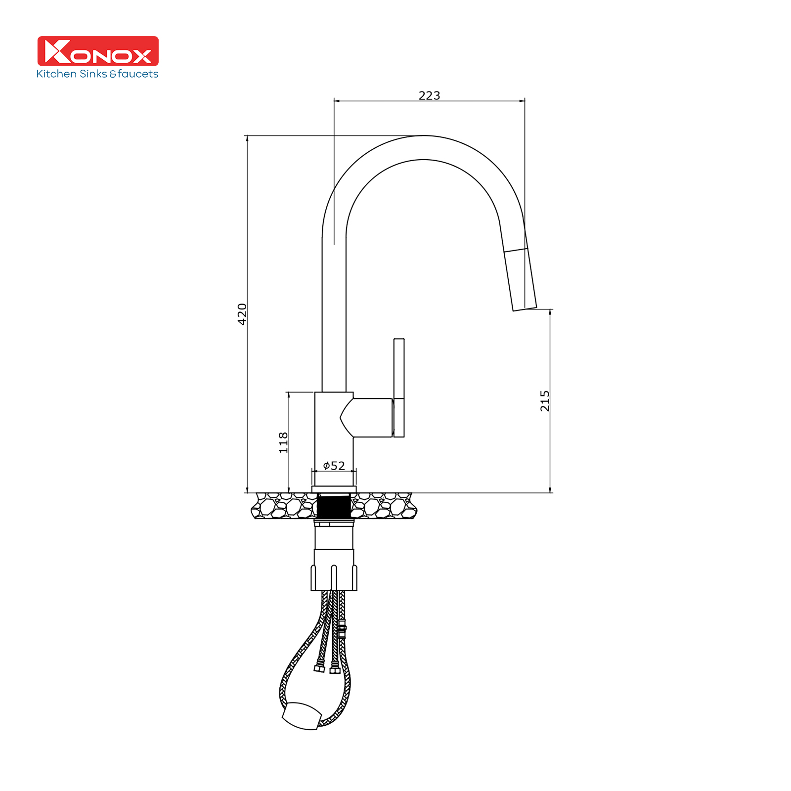 Vòi rửa chén Konox Alto Black - Hàng Chính Hãng